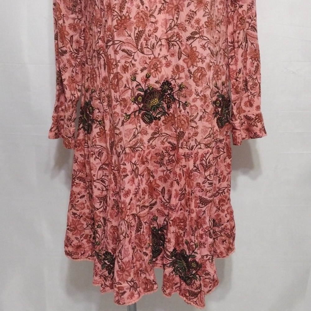 Ollari Anthropologie Embroidered Floral Oversized Flowy Boho Dress XXS - Picture 5 of 14